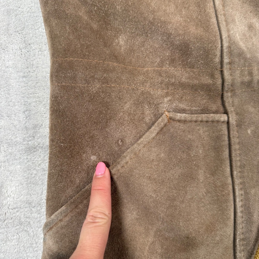 Robert Lewis Jacket Women 42 Brown Vintage 70s Suede Parka Hooded Shearling - Picture 5 of 14